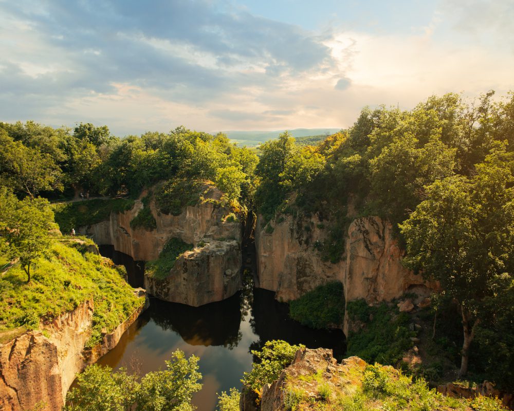 Flooded Ancient Stone Quarry In Hungary Near Sarospatak