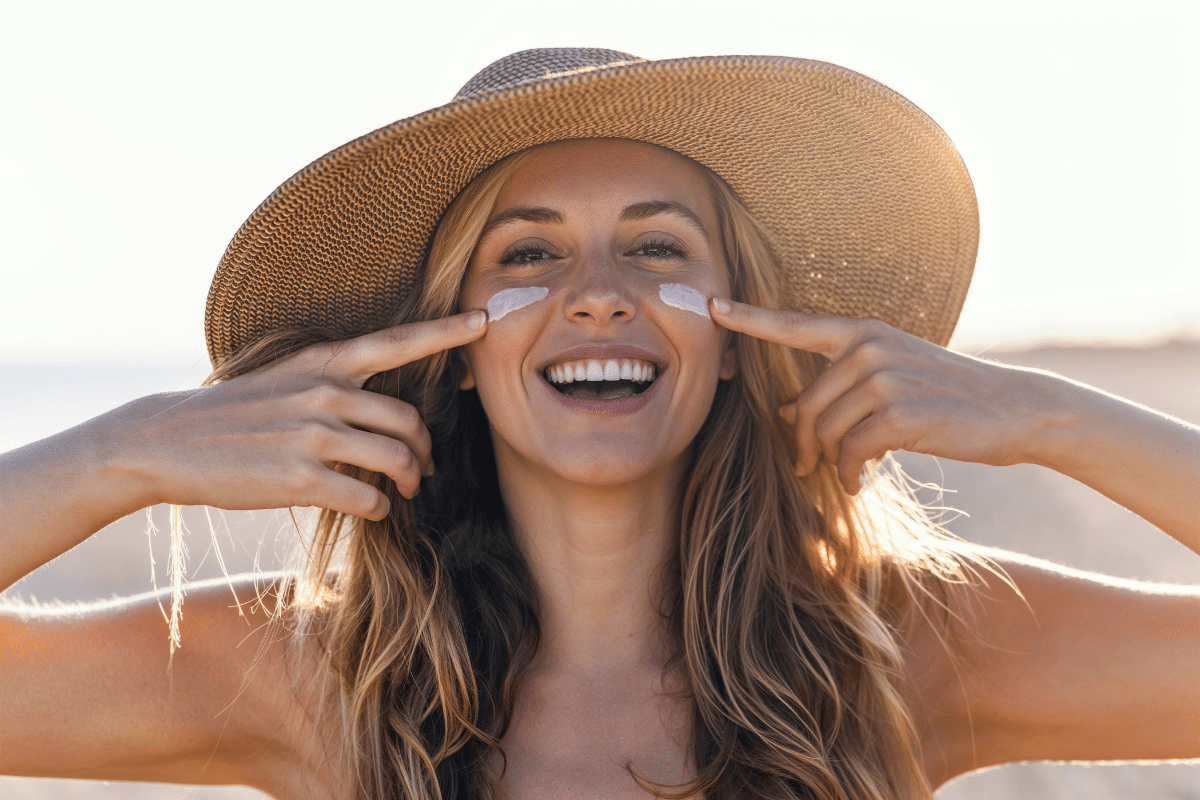Vrouw met zonnebrand op haar gezicht