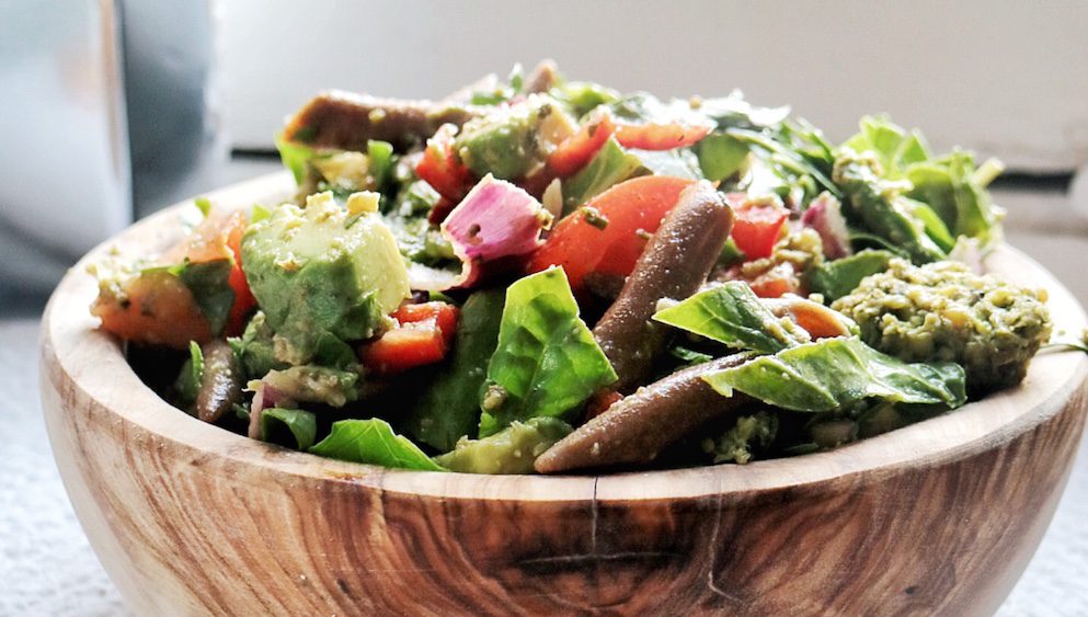recept salade penne avocado vegan gezond